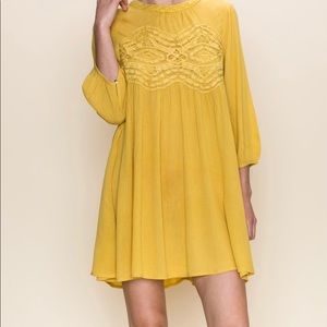 Yellow Lace Accent Shift Dress